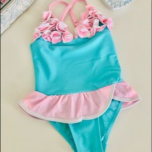 🌸 Floatmini Girls Turquiose/Pink One Piece Swimsuit